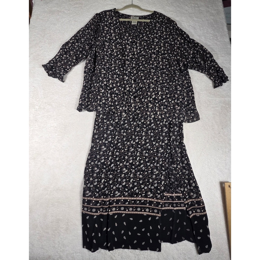 Kathie Lee Woman Skirt Set Womens 22W/18W Black Paisley Excellent 2‎ Piece Maxi